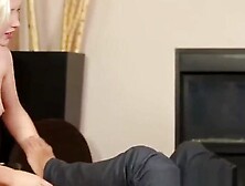 Cocksucking babe massages dick on the bed