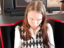 Stepdaughter prevents Stepfather play a computer game. But she Sucks Dick well with a Swallow part 1