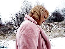 Public Agent amatuer teen with short blond hair chatted up at busstop and taken to basement to get screwed by large rod