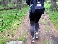 Hiking adventures banging buble booty next to the tree in public park with cumhot on her butt