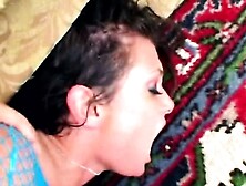 Dark Haired Slut Receives Two Long Throbbing Dongs