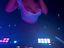 Oral job behind the DJ decks - Large Boobed Hottie clothed as schoolgirl gets nasty
