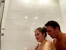 Amateur Brunette And Her Horny Stepdad Are Having Sex In The Shower