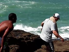 Anal on the Rocks! Busty Blonde Tourist Ass Fucked by the Locals.  Interracial Outdoor Threesome with Double Penetration