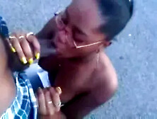 Ebony slutty girlfriend gave me a blowjob outside of my car