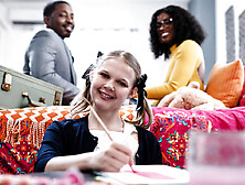 Tiny 18yo girl stepdaughter fucks BIG BLACK PENIS stepdad