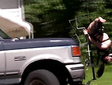 fastened upside down with open legs & mechanic Drilled