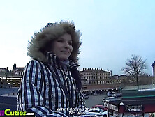 Blonde Girl after persuading goes shopping with a stranger