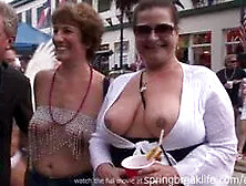 Flashing At Daytime Street Party Public Flashing