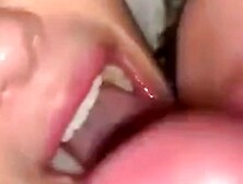Cock-crazy sluts sharing a facial and cum kissing each other