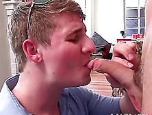 Gay Blonde Fresher Gives Blowjob And Anilingus