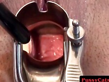 The physician massages and smears the womans crotch