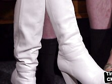 SPH femdom babes jerking stud dong in CFNM group action