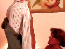 The granny of bygone eras,  has fun with her granddaughter's boyfriend.