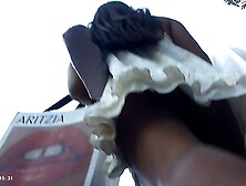 Upskirt - Brunette White Thong