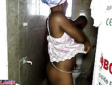 She gives her husband a warm welcome in the bathroom