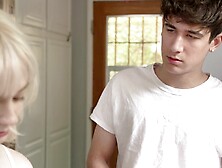 Teen blonde stepsister fucks her stepbrother and helps him in losing virginity