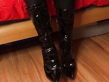 Shoe Licking And Cum On Ebony Stiletto Ankle Boots