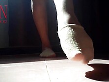 Fetish of feet, toes and socks. Cotton sneaker socks