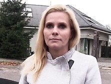 Busty blonde Euro Milf bangs in car