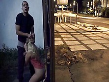 Blonde Babe Seduced And Fucked Outdoors In A Shady Neighborhood