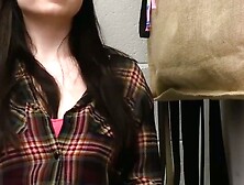 Naughty brunette Fae Lux ends up with a big cum load on her tits after stealing