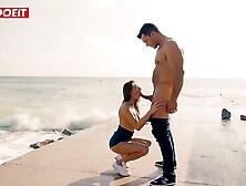 Wild petite babe fucked hard on a public beach - Sandra Wellness