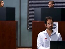 Office Seduction Curvaceous brunettes giant bouncy tits and talented mouth seduce her handsome coworker in a hot office tryst