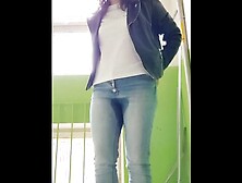 Lika Lax Peed in Jeans and in the Urine Masturbating in the Entrance