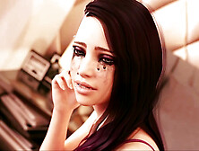 Teen navigates the 3D visual novel featuring big boobs and a mummy storyline