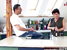 Natural housewife next door has kitchen sex