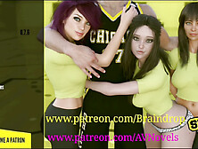 3D reverse cowgirl with purple-haired babe getting face fucked