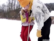 "Sexy Snow Babes Learn To Love Winter With A Hunk Of Muscle And Big Dick!"