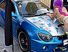 Parando el culo en la expo de autos,  con liguero y coletas (Sailor pussy) by Hyperversos