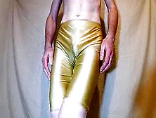 12 Cumloads Pumped Into Glossy Gold Lycra Cut-Offs - Devotee Request