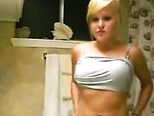 Tattooed Blonde Teen Movies Himself Teasing in Toilet