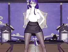 Genshin Impact - Raiden - Sexy Ofiice Pantyhose + Skirt Dance + Sex With Huge Cock