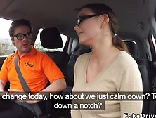 Shaved busty driving student fucking