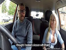 Tattooed Driving Student Bangs Busty Blonde