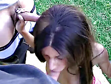 Tiny Trisha blowbang sucks off dicks