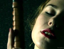 Alluring Brown Haired Chick Is Posing In Sexy Dark Stockings While Fondling Herself