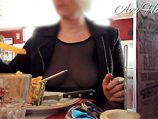 Ava Holyass rocks a see-through tee without a bra at the restaurant