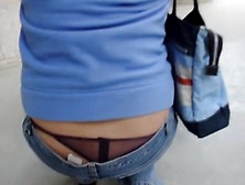 Sexy Black String Seen Under Blue Jeans On Candid Street Vid