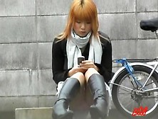 Stunning Colorful Admirable Chick Messing With Her Phone During Sharking Scene