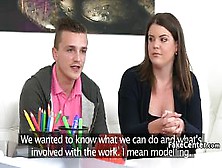 Sexy agent masturbating on casting