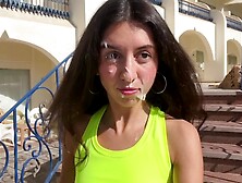 Fit whore enjoys to fuck after training,  get a cumshot and walk with cum in public - Cumwalk