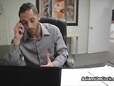 Asian Chicks Switches From Dildo To Cock On Job Interview