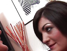 Milf brunette duo sharing a penis in a threesome their big natural boobs look amazing while they fuck