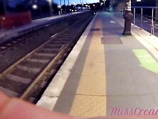 Outdoors cunt flash on the train. Beauty women touches her snatch