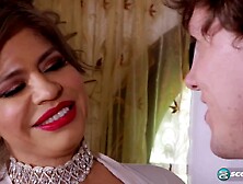 Seductive mamma is groaning whilst her step- son is banging her perfectly bald snatch in the bedroom